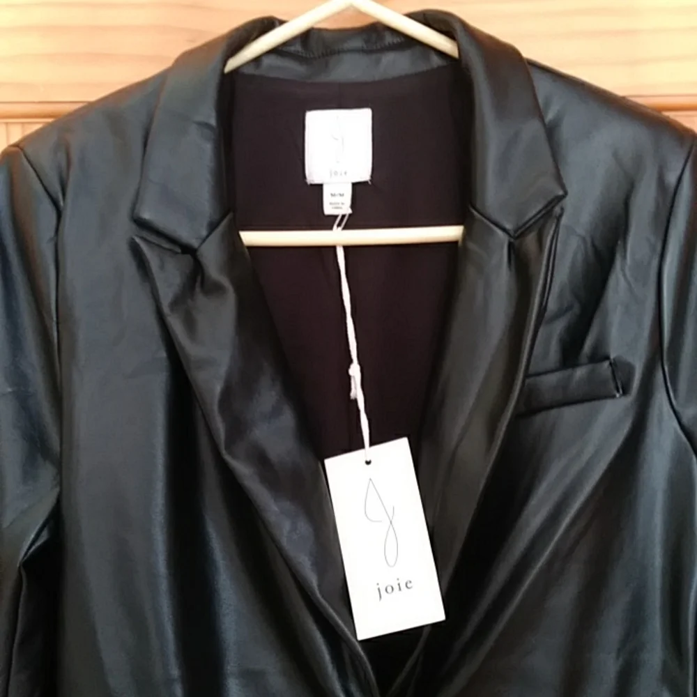 NEW Joie Faux Leather Lined Two Button Black Jacket Medium - Picture 3 of 14